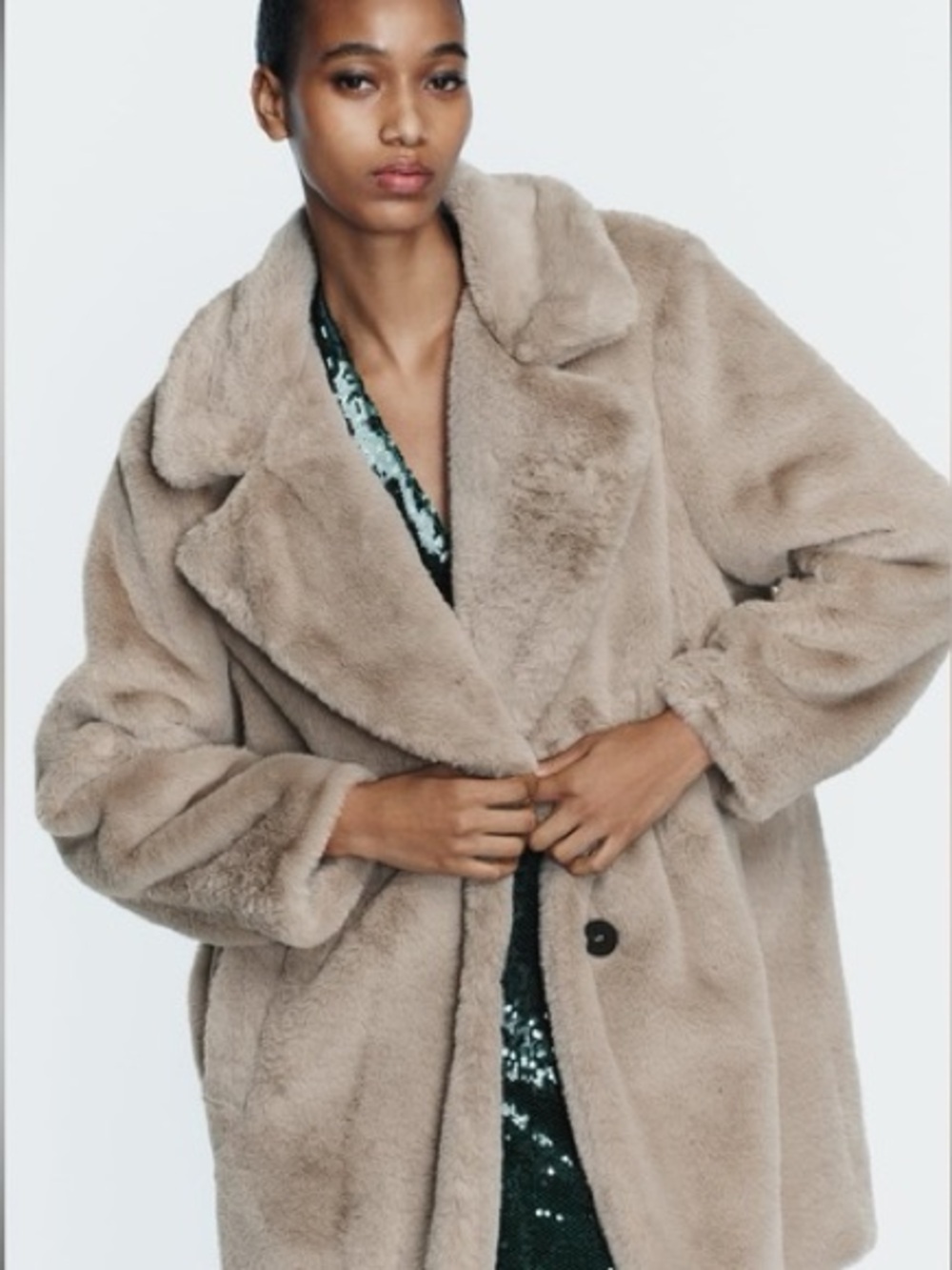 ZARA Beige Teddy Faux-Fur Jacket